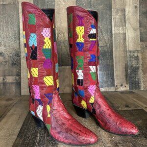 Larry Mahan Tall Red Snakeskin Western Cowboy Boots Womens 11 B